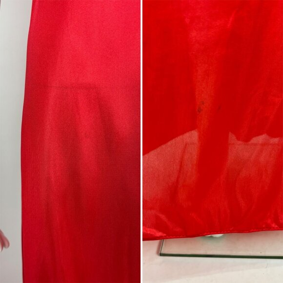 Vintage 80s Red Nightgown Women's Size M Valentines White Lace Deep V Nightie De - Picture 9 of 10